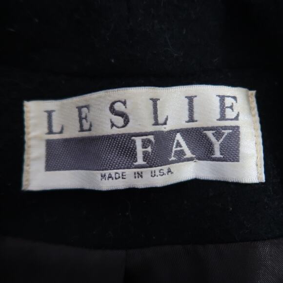 Vintage 80s Leslie Fay black wool swing coat 14 - Picture 7 of 9